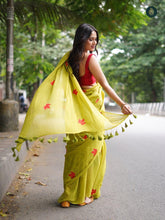 Mul Cotton Saree with Leaves Embroidery